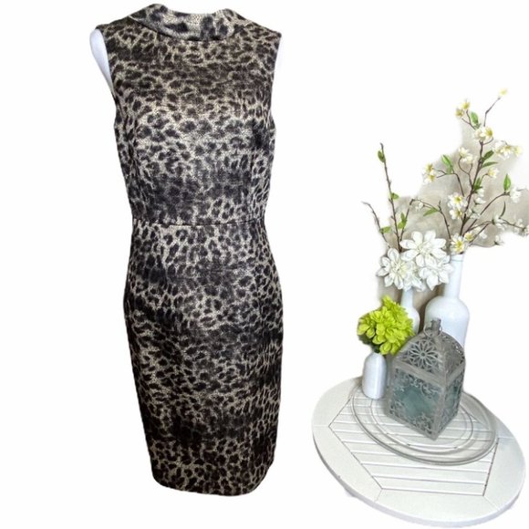Carlisle Dresses & Skirts - Carlisle NWOT Metallic Leopard Animal Print Cocktail Midi Sheath Dress 8